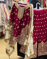 Exclusive Maroon Silk Embroidered Palazo Suit With Dupatta