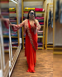 Chinon Silk Embroidery Work Saree With Blouse And Koti