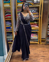 Exclusive Rangoli Silk Sequence Work Saree With Blouse & Belt