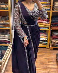 Exclusive Rangoli Silk Sequence Work Saree With Blouse & Belt