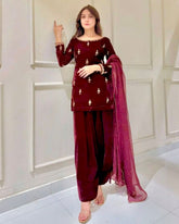Exclusive Maroon Velvet Sequence Work Salwar Suit With Dupatta