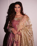 Pastel Pink & Green Tissue Sequence Work Anarkali Suit With Dupatta