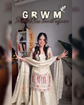 Cream Chinon Silk Sequence Work Sharara Suit With Dupatta