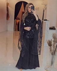 Black Soft Georgette Sequence Work Sharara Suit With Dupatta