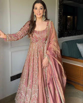 Designer Copper , Red , Black And Purple Heavy Silk Embroidery Work Anarkali Lehenga With Dupatta