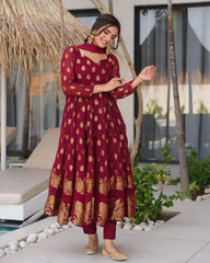Designer Maroon Soft Georgette Emrboidery Work Anarkali Suit With Dupatta