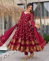 Designer Maroon Soft Georgette Emrboidery Work Anarkali Suit With Dupatta