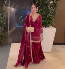 Ready To Wear Magenta Pink Jimmy Silk Sequence Work Sharara Suit With Dupatta