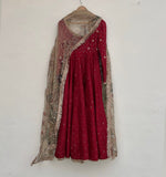 Exclusive Red Chinon Silk Embroidery Work Anarkali Suit With Dupatta