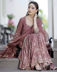 Mauve Chinon Silk Embroidery Work Gharara Suit With Dupatta