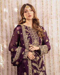 Designer Dark Purple Georgette Embroidery Work Pakistani Suit With Dupatta