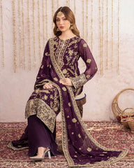 Designer Dark Purple Georgette Embroidery Work Pakistani Suit With Dupatta
