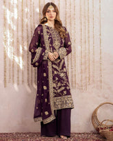 Designer Dark Purple Georgette Embroidery Work Pakistani Suit With Dupatta