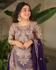 Ready To Wear Red & Purple Soft Georgette Sequence Work Sharara Suit With Dupatta