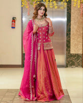 Orange & Pink Simmer Silk Embroidery Work Lehenga Choli With Dupatta