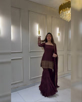 Plum Wine Soft Georgette Embroidery Work Gharara Suit With Dupatta