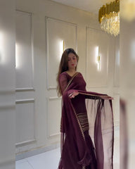 Plum Wine Soft Georgette Embroidery Work Gharara Suit With Dupatta