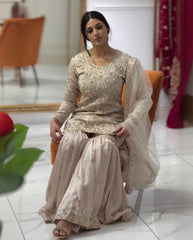 Pink Swan Georgette Embroidery Work Gharara Suit With Dupatta