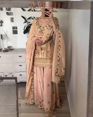Peach Silk Embroidery Work Gharara Suit With Dupatta
