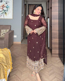 Exclusive Brown Georgette Embroidered Pant Suit With Dupatta