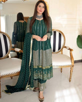 Designer Dark Green Embroidered Koti Style Kurta Palazzo Set