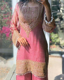 Exclusive Pink And Sky Frendy Silk Embroidery Palazo Kurti With Dupatta