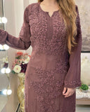 Ready To Wear Brown Soft Georgette Thread Work Pant Suit With Dupatta