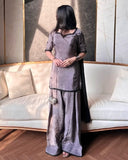 Ready To Wear Smoky Grey Natural Crep Silk Farshi Salwar Kurti With Dupatta