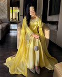 Ready To Wear Yellow Pure Simmer Silk Embroidery Kurti Palazo With Dupatta