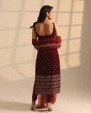 Exclusive Maroon Roman Glass Silk Embroidery Top Bottom With Dupatta