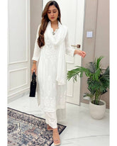 Ready To Wear White Chikankari Kurti Palazo With Dupatta