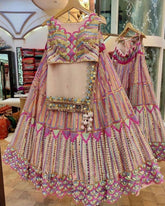 Ready To Wear Pink Butterfly Net Embroidery Lehenga Choli With Dupatta