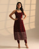 Exclusive Maroon Roman Glass Silk Embroidery Top Bottom With Dupatta
