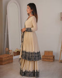 Premium Cream Premium Soft Georgette Embroidery Frock Palazo With Dupatta