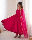 Premium Pink Chanderi Roman Silk Embroidery Anarkali Suit With Dupatta