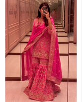 Ready To Wear Gajari Pure Georgette Embroidery Work Gharara Suit With Dupatta