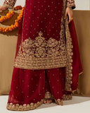 Exclusive Red Blue Brown Soft Georgette Embroidery Palazo Kurti With Dupatta