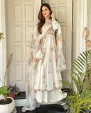Exclusive White Chinon Silk Embroidery Anarkali Palazo With Dupatta