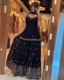 Ready To Wear Black Simmer Silk Embroidery Lehenga Kurti With Dupatta