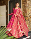 Exclusive Pink Roman Shimmer Silk Embroidery Anarkali Suit With Dupatta