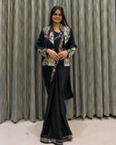 Ready To Wear Purple Midnight Blue Black French Crep Silk Saree Blouse With Koti