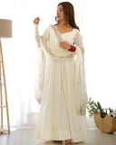 Premium White Chanderi Roman Silk Embroidery Anarkali Suit With Dupatta