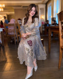 Exclusive Grey Soft Georgette Embroidery Kurti Pant With Dupatta