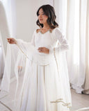 Ready To Wear White Chanderi Roman Silk Anarkali Suit With Dupatta