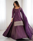Ready To Wear Purple Pure Roman Shimmer Chanderi Silk Lehenga Kurti With Dupatta