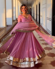 Exclusive Pink Taby Organza Silk Embroidery Anarkali Suit With Dupatta