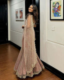 Exclusive Butterfly Net Rose Gold Ready To Wear Lehenga Saree With Blouse