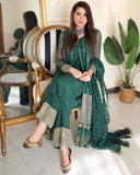 Designer Dark Green Embroidered Koti Style Kurta Palazzo Set