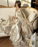 Ready To Wear White Chinon Silk Embroidery Top Bottom With Dupatta