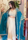 Exclusive Peacock Blue Heavy Embroidered Cape Style Dupatta Shrug